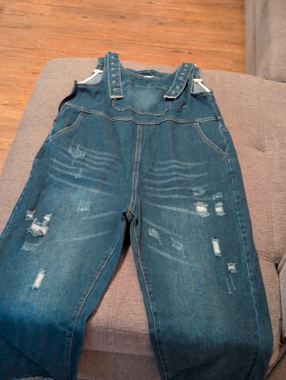 Distressed Denim Women's Jumpsuit - Blue